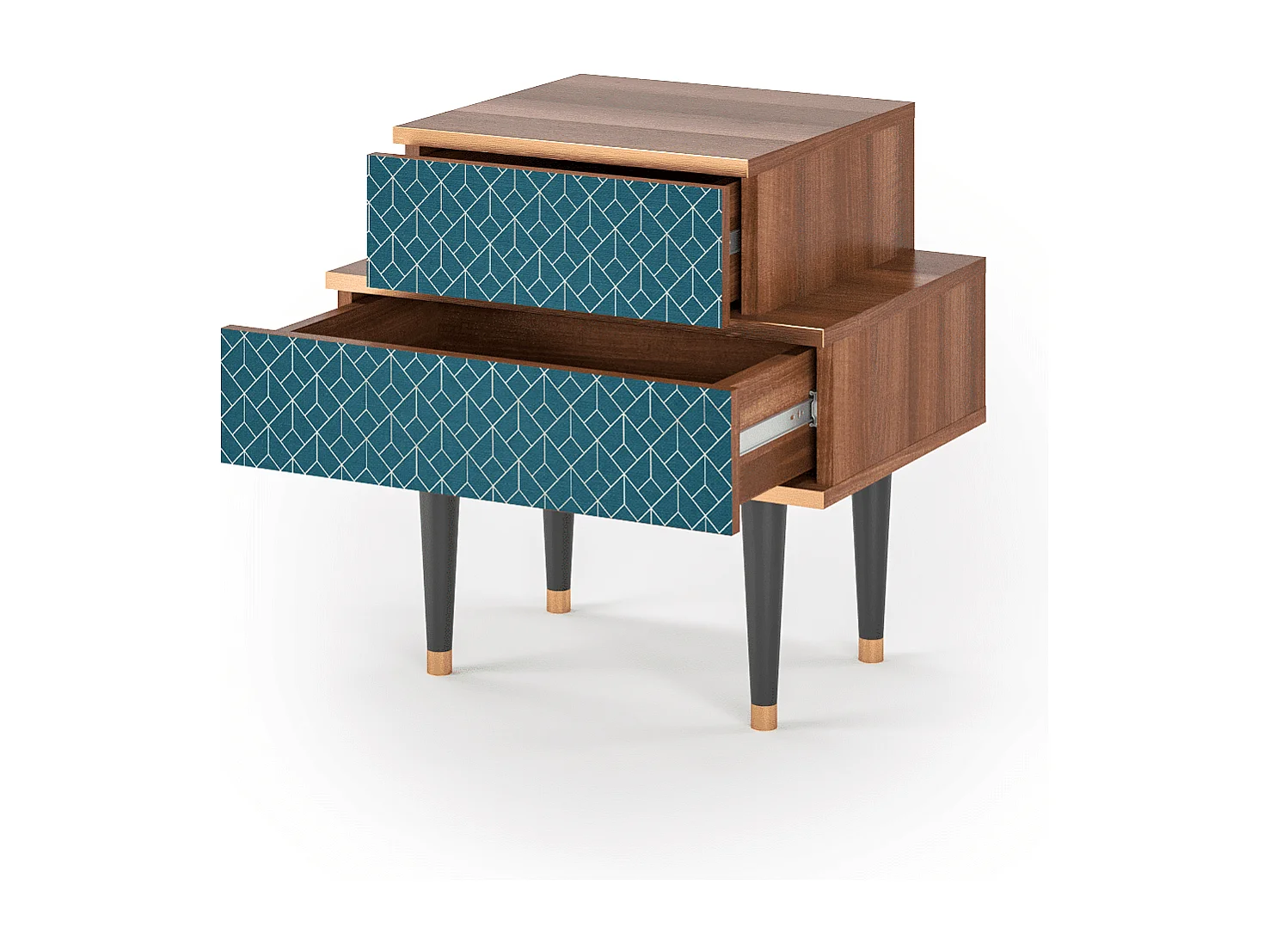 Stolik nocny - 58х58х41 cm - NS1 - Turquoise Geometry, Orzech