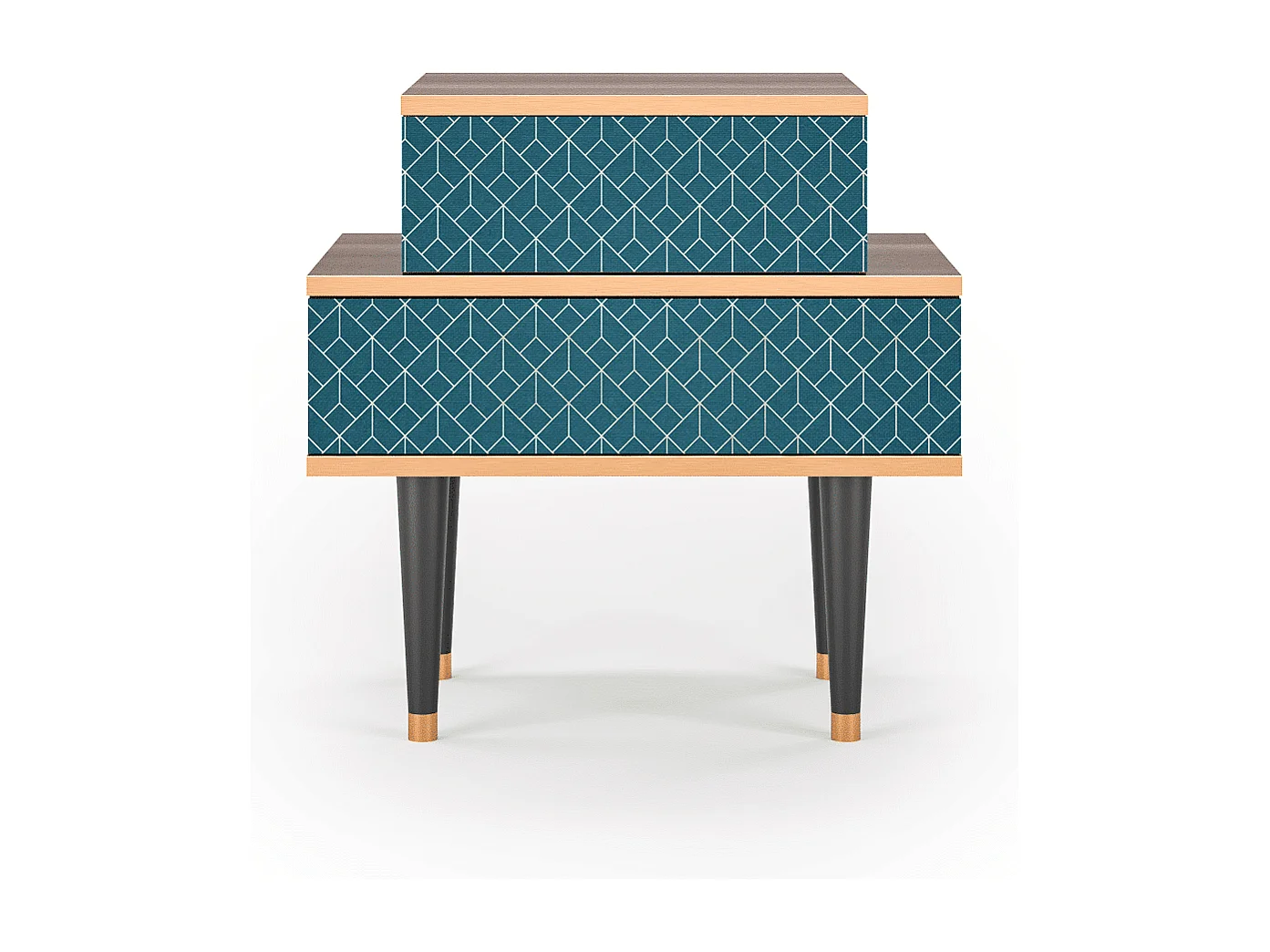 Nachtkastje - 58х58х41 cm - NS1 - Turquoise Geometry, Walnoot