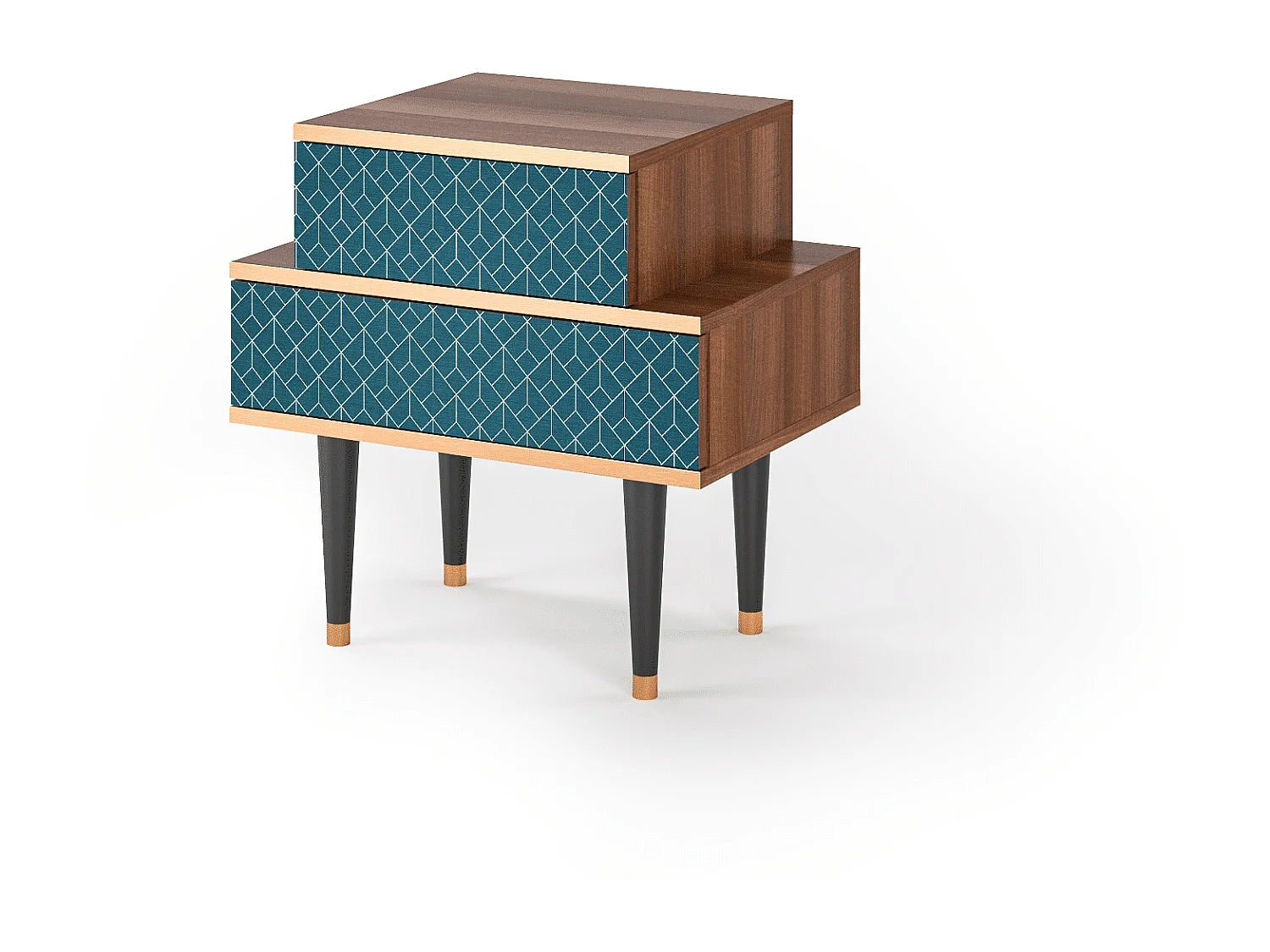 Nachtkastje - 58х58х41 cm - NS1 - Turquoise Geometry, Walnoot