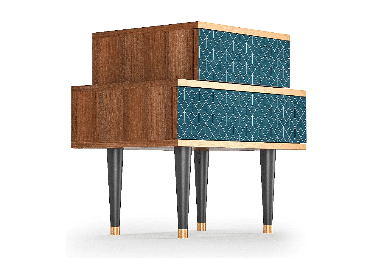 Nachtkastje - 58х58х41 cm - NS1 - Turquoise Geometry, Walnoot