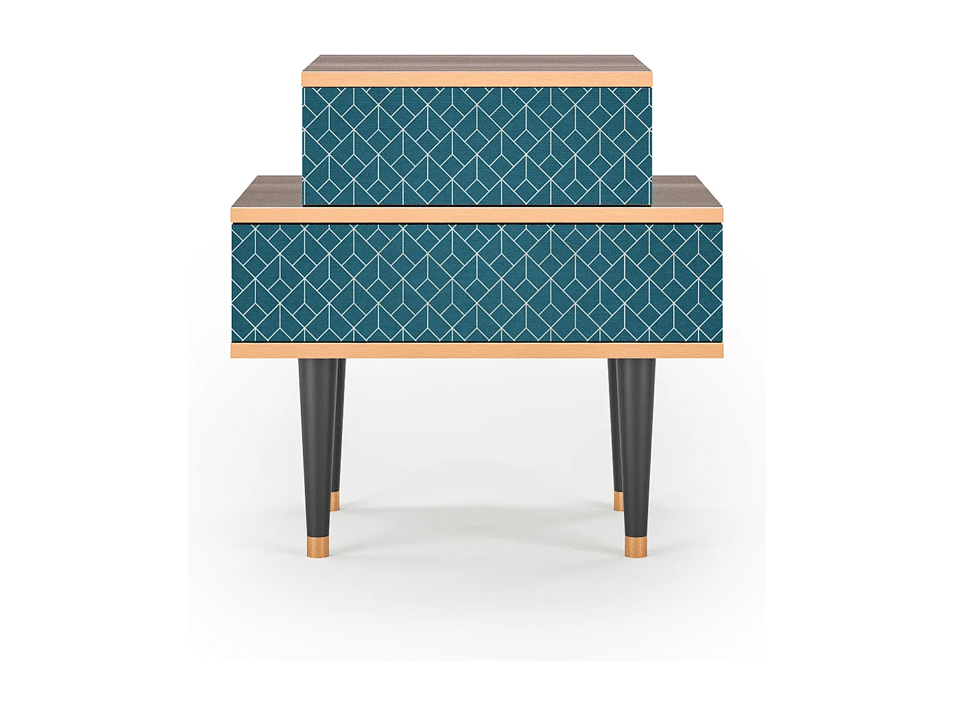 Stolik nocny - 58х58х41 cm - NS1 - Turquoise Geometry, Orzech