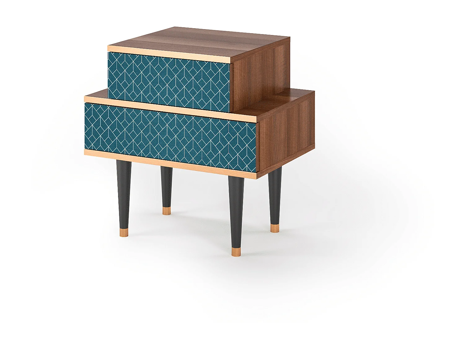 Stolik nocny - 58х58х41 cm - NS1 - Turquoise Geometry, Orzech