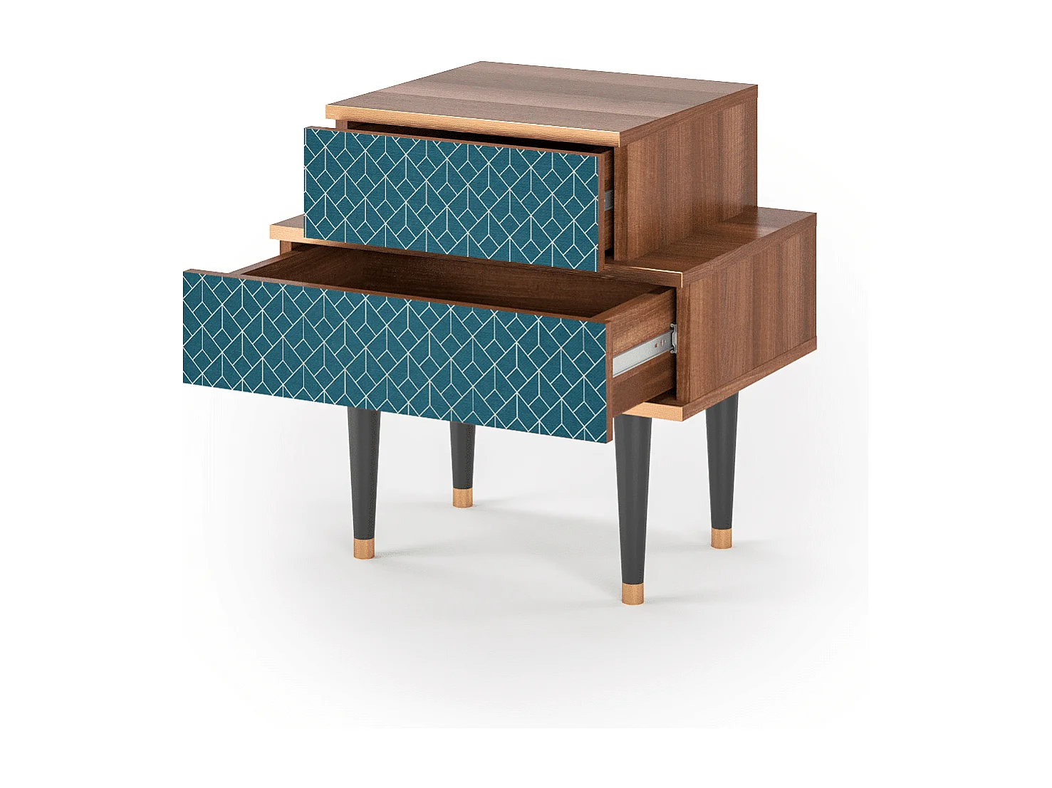 Stolik nocny - 58х58х41 cm - NS1 - Turquoise Geometry, Orzech