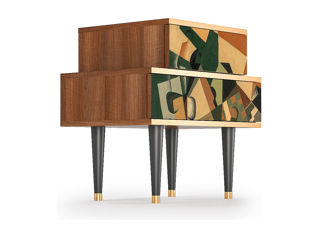 Nachtkastje - 58х58х41 cm - NS1 - Glass and Checkerboard, Walnoot