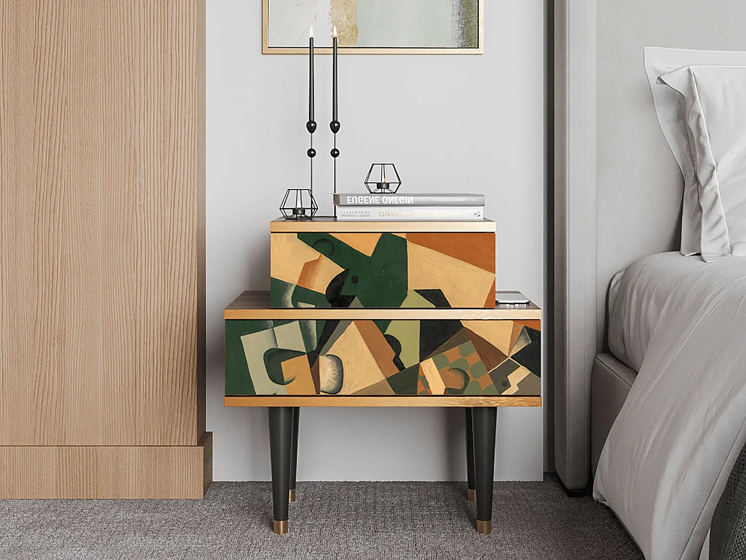 Nachttisch - 58х58х41 cm - NS1 - Glass and Checkerboard, Walnuss