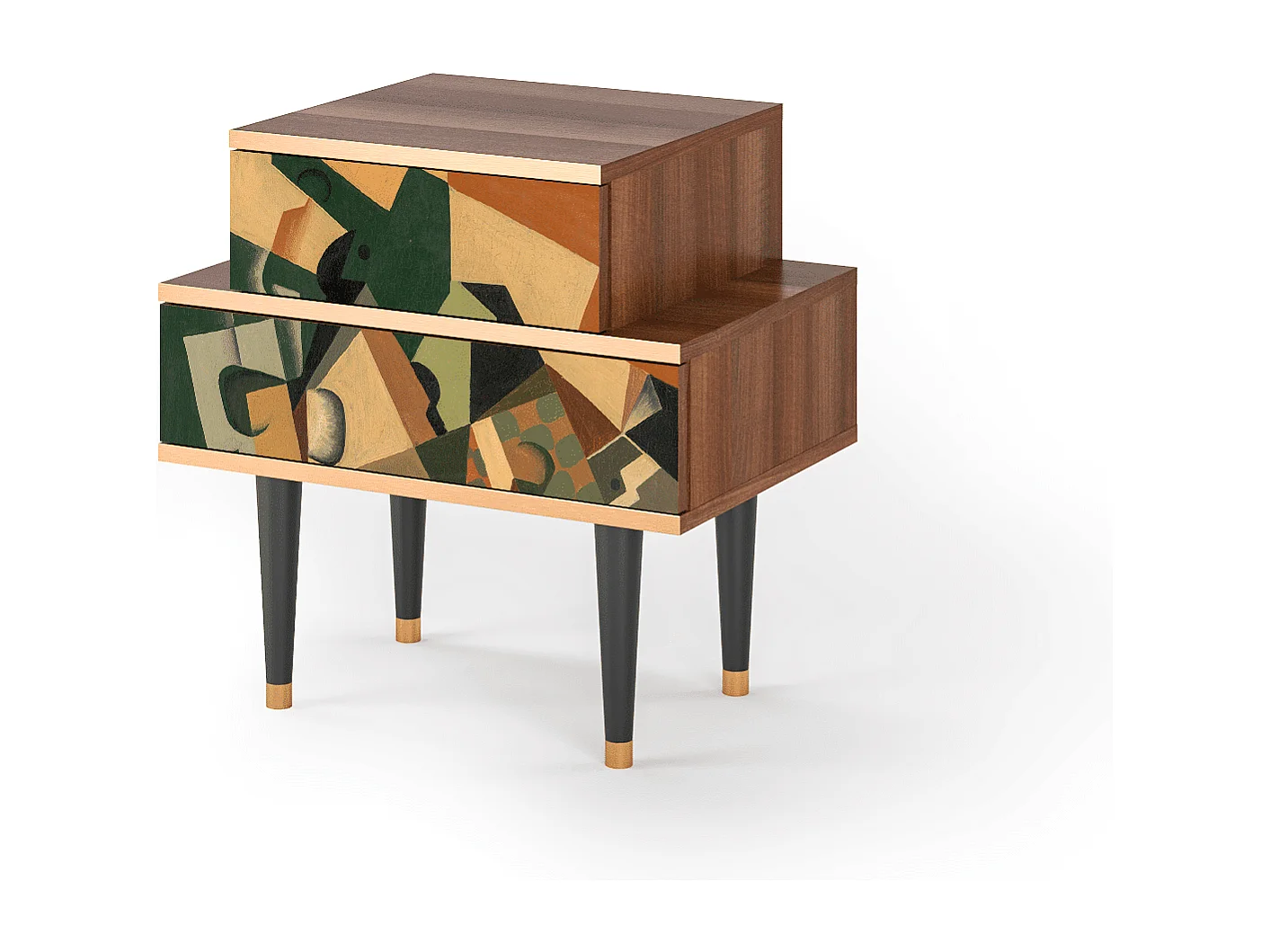 Nachttisch - 58х58х41 cm - NS1 - Glass and Checkerboard, Walnuss