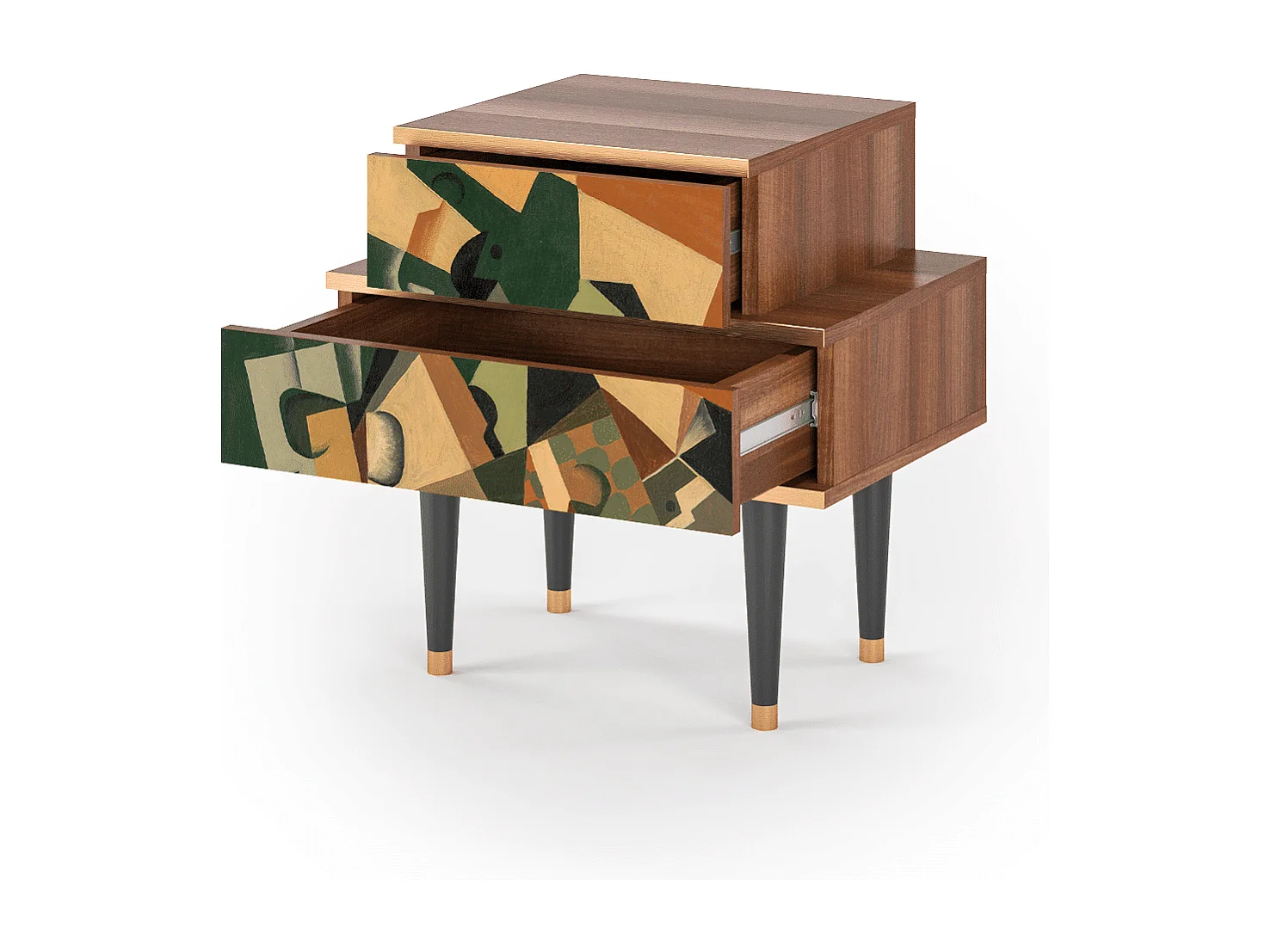 Nachttisch - 58х58х41 cm - NS1 - Glass and Checkerboard, Walnuss