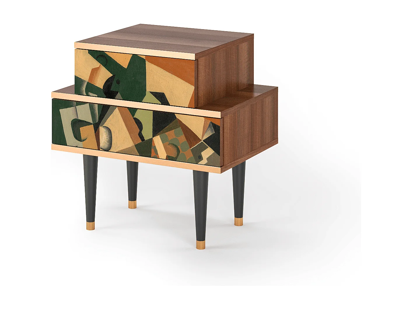 Table de nuit - 58х58х41 cm - NS1 - Glass and Checkerboard, Noyer