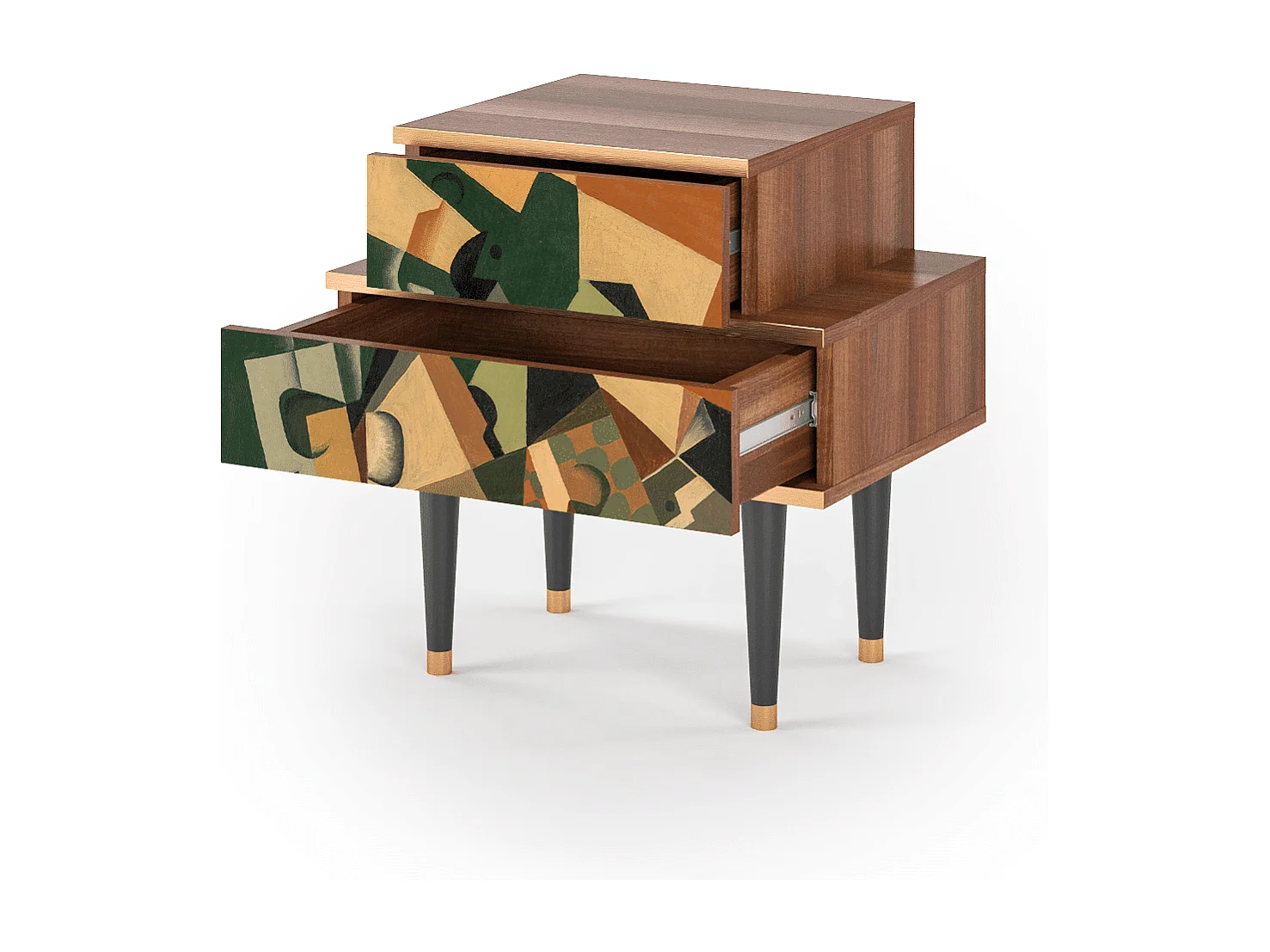 Table de nuit - 58х58х41 cm - NS1 - Glass and Checkerboard, Noyer