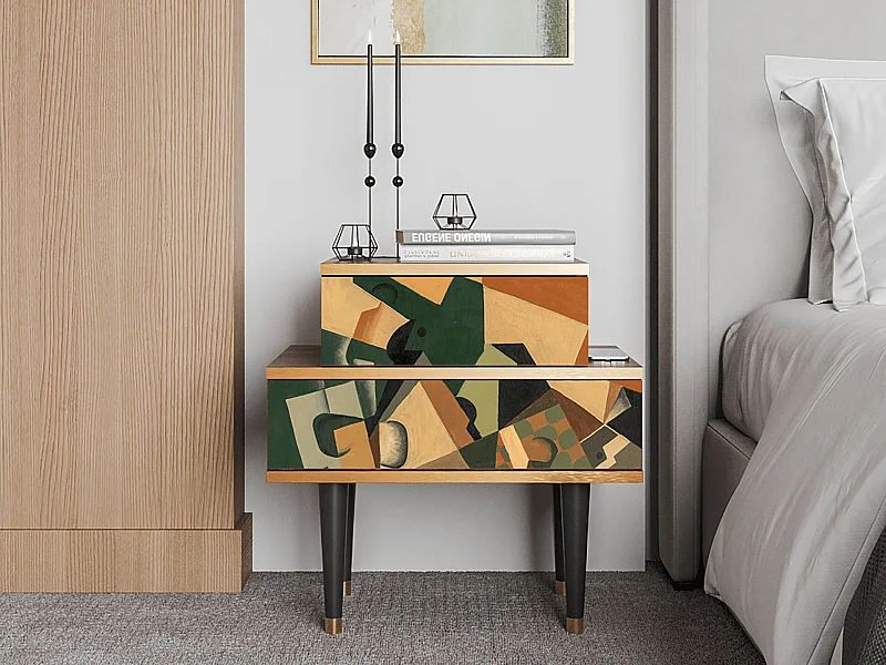 Table de nuit - 58х58х41 cm - NS1 - Glass and Checkerboard, Noyer