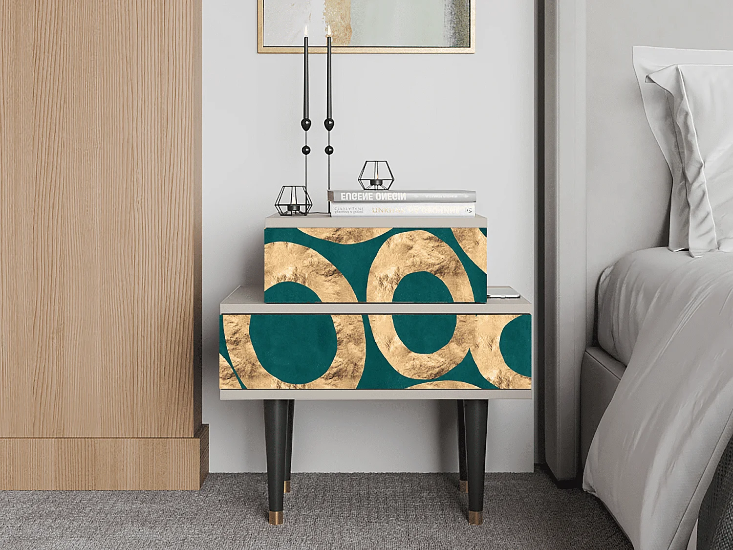 Stolik nocny - 58х58х41 cm - NS1 - Zircon Sphere, Piaskowy