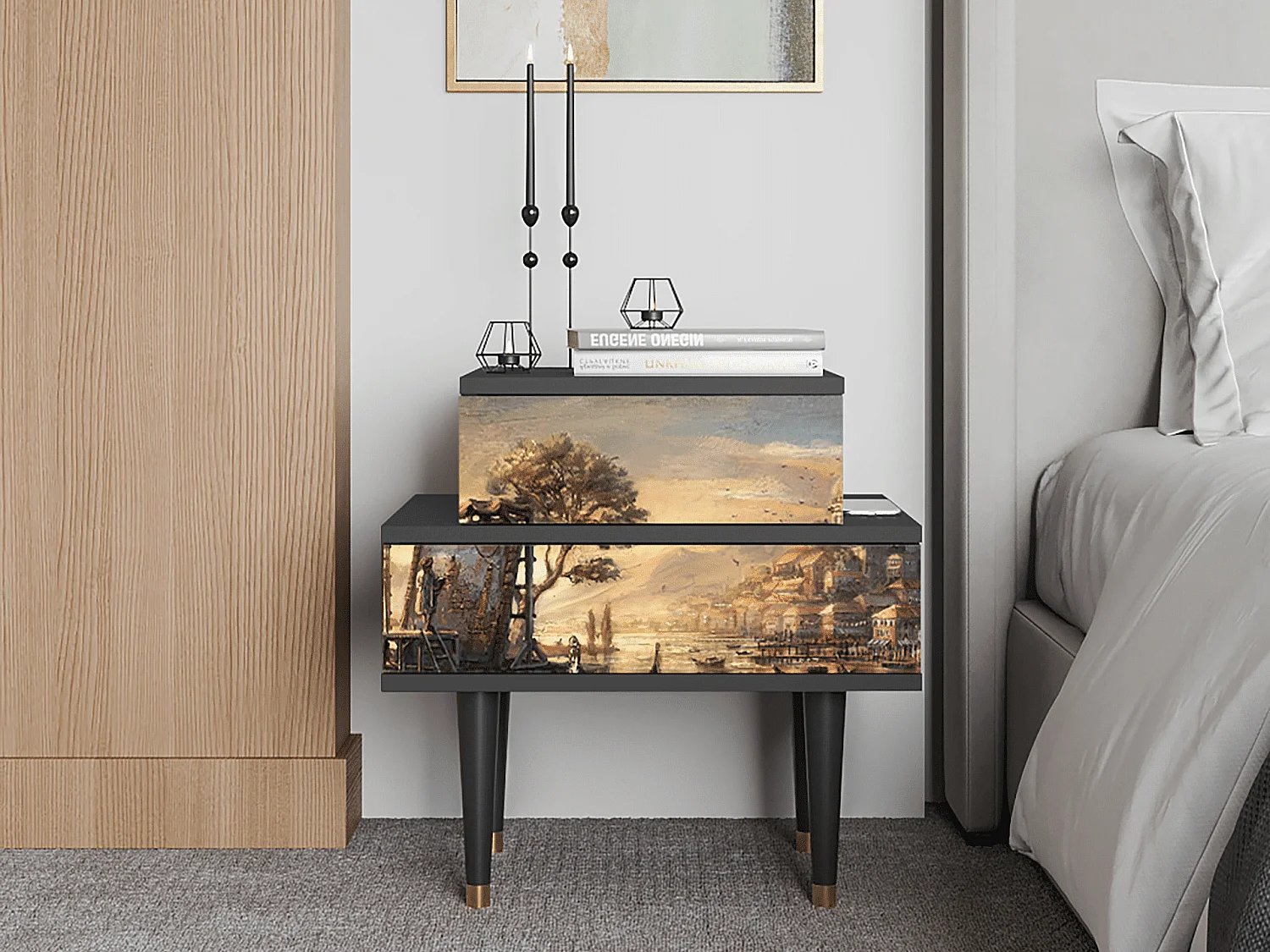 Stolik nocny - 58х58х41 cm - NS1 - Venice, Antracyt