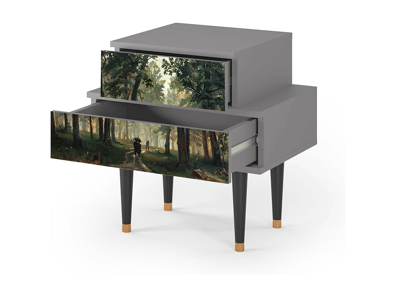 Stolik nocny - 58х58х41 cm - NS1 -  Rain in the Oak Forest, Szary