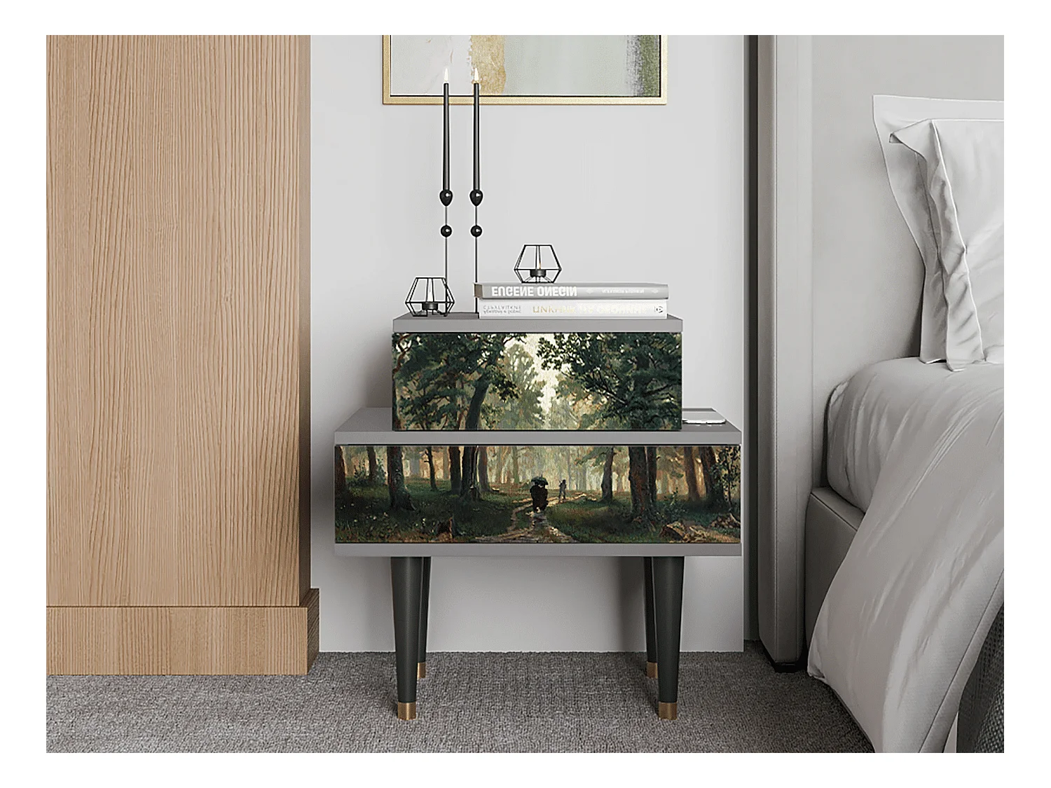 Table de nuit - 58х58х41 cm - NS1 -  Rain in the Oak Forest, Gris