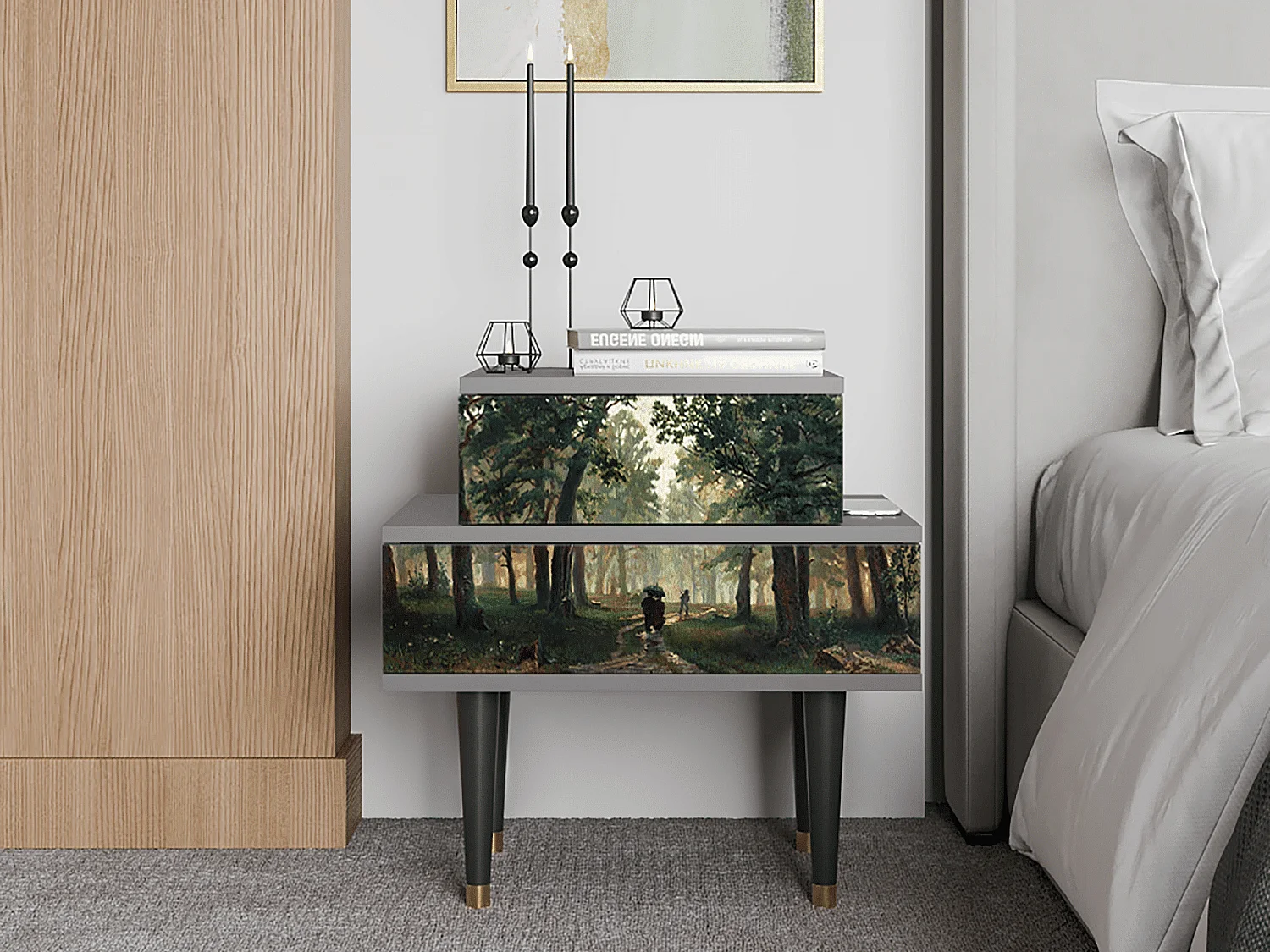 Table de nuit - 58х58х41 cm - NS1 -  Rain in the Oak Forest, Gris