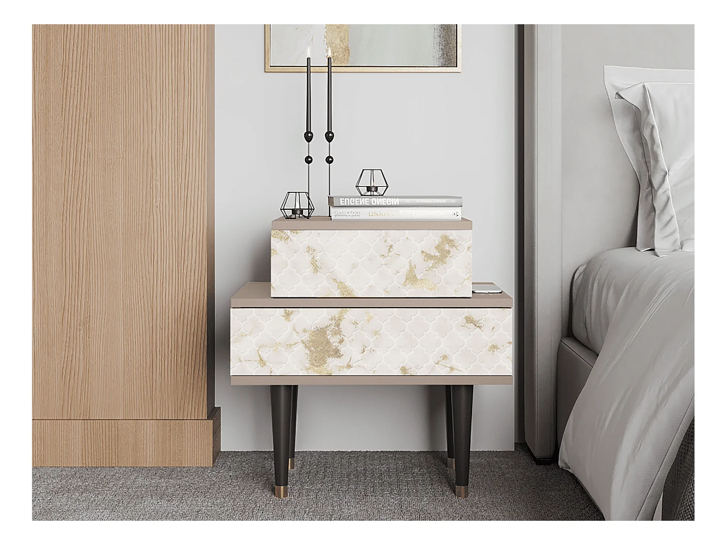 Table de nuit - 58х58х41 cm - NS1 - Sahara desert, Latte