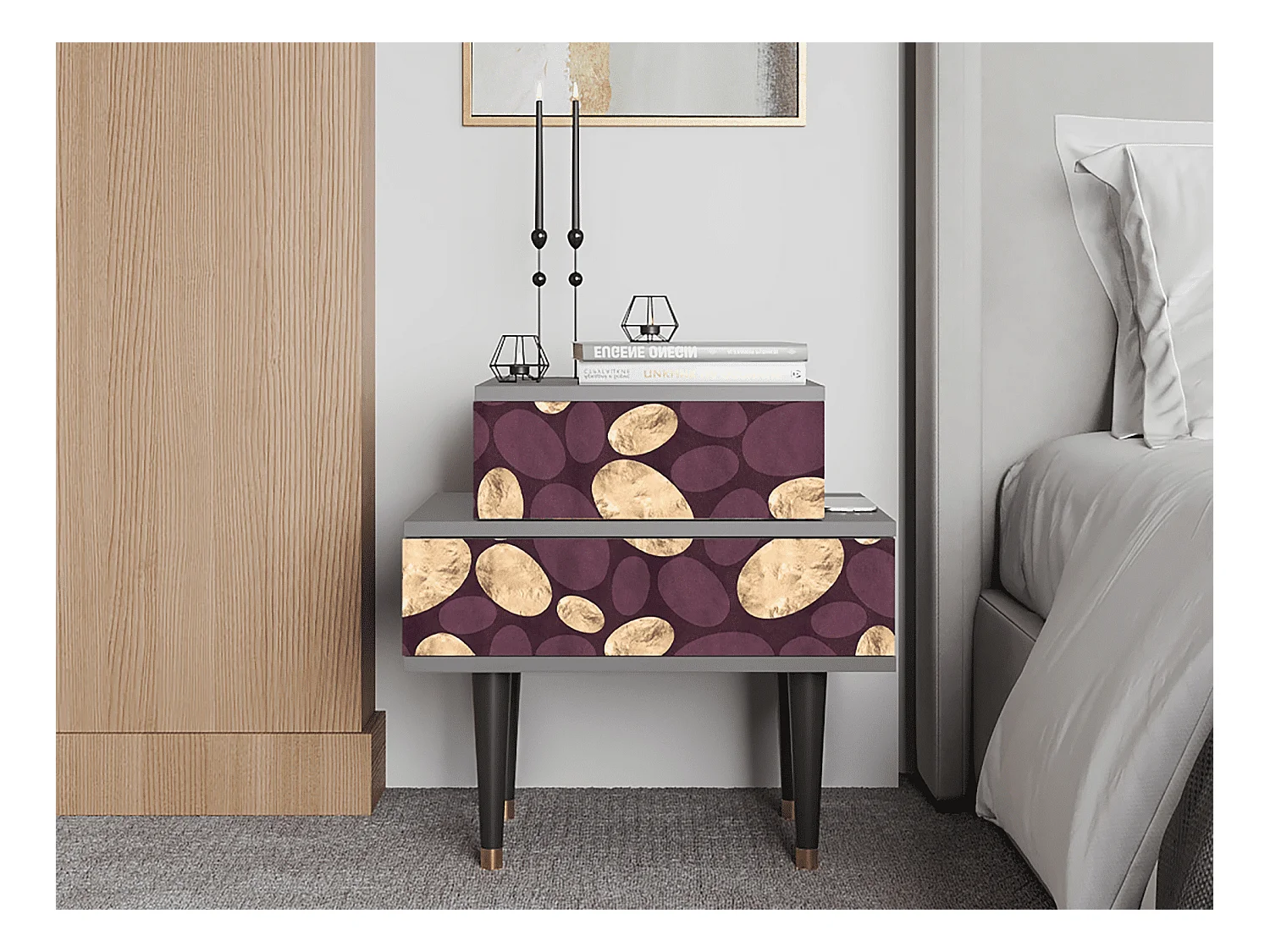Table de nuit - 58х58х41 cm - NS1 - Fine Wine, Gris