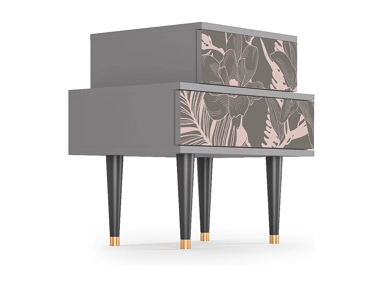 Comodino - 58х58х41 cm - NS1 - Issabelline Flower, Grigio