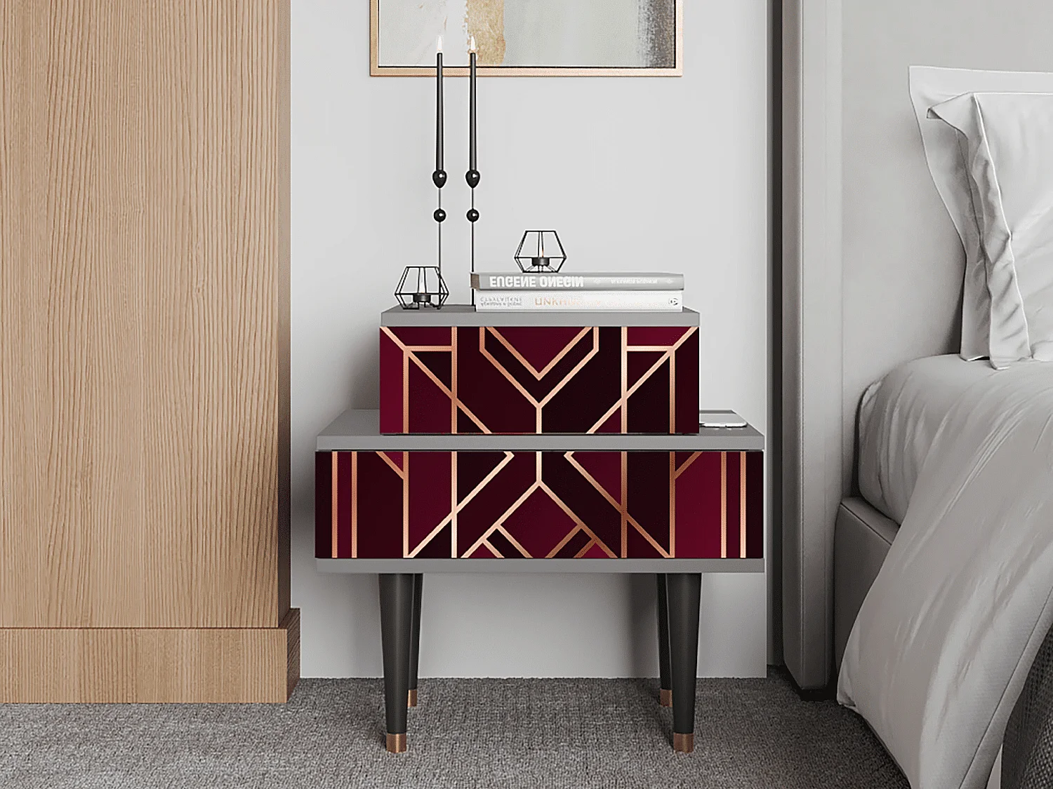 Table de nuit - 58х58х41 cm - NS1 - Burgundy Jewelery, Gris