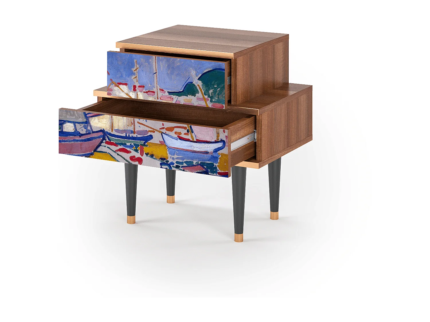 Stolik nocny - 58х58х41 cm - NS1 - The Port of Collioure , Orzech