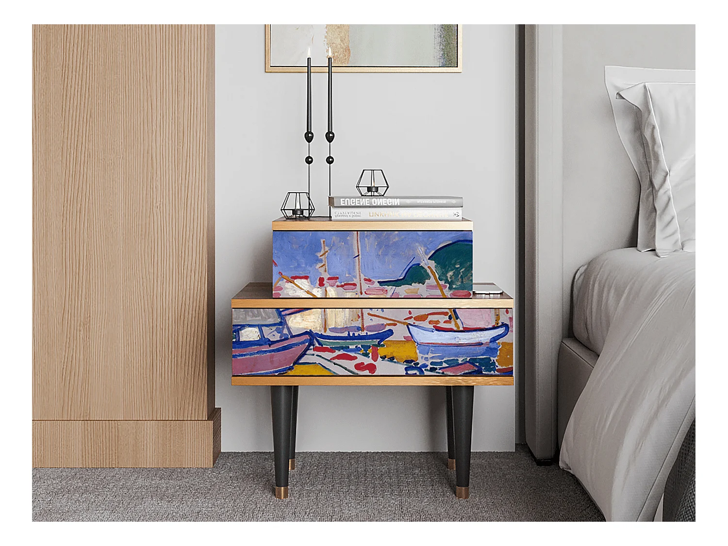 Table de nuit - 58х58х41 cm - NS1 - The Port of Collioure , Noyer