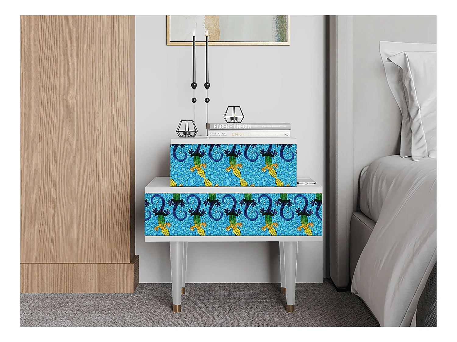 Table de nuit - 58х58х41 cm - NS1 - Gaudi's Lizard, Blanc
