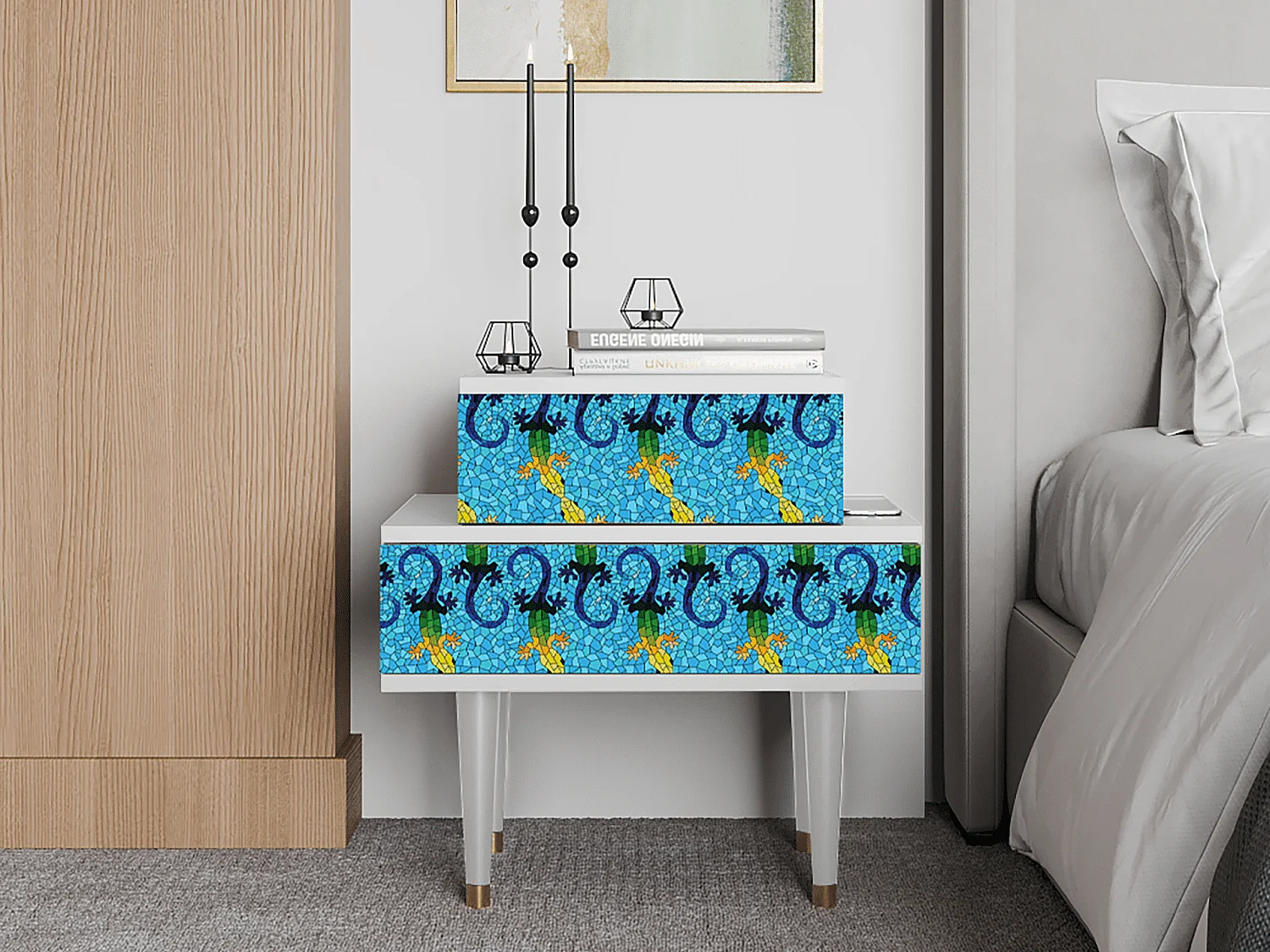 Stolik nocny - 58х58х41 cm - NS1 - Gaudi's Lizard, Biały