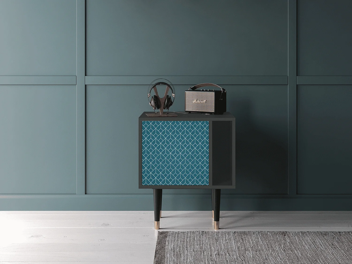 Mesita de noche - 57х69х48 cm - S2 - Turquoise Geometry, Antracita