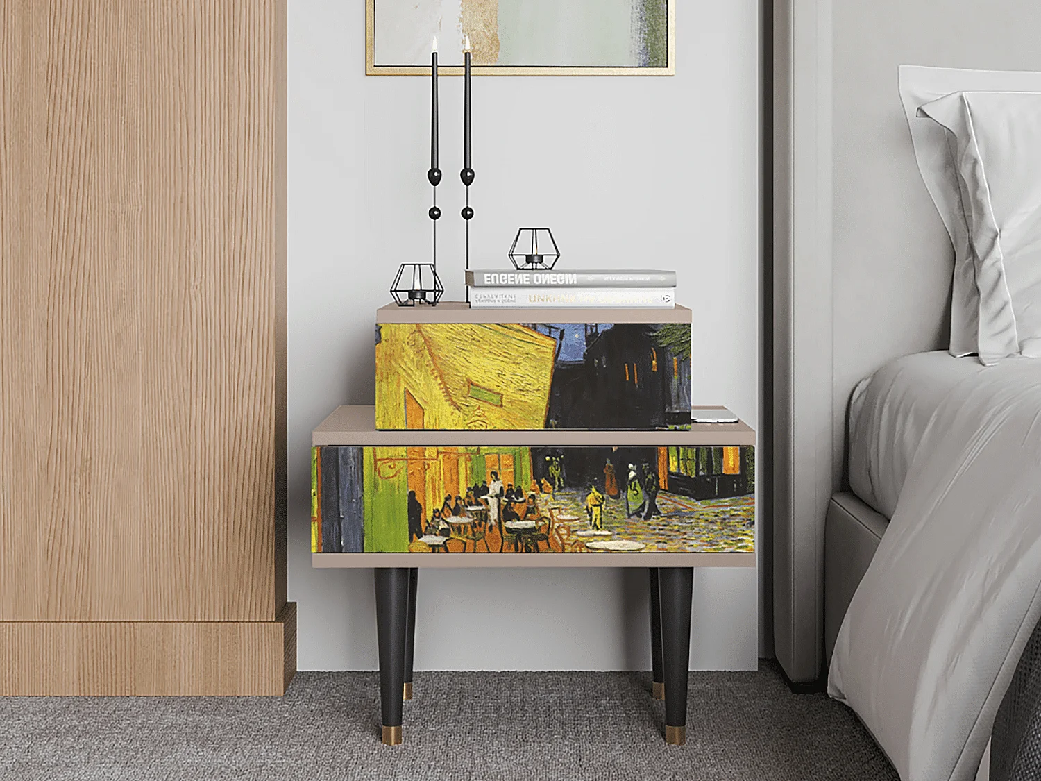 Nachtkastje - 58х58х41 cm - NS1 - Café Terrace at Night, Latte