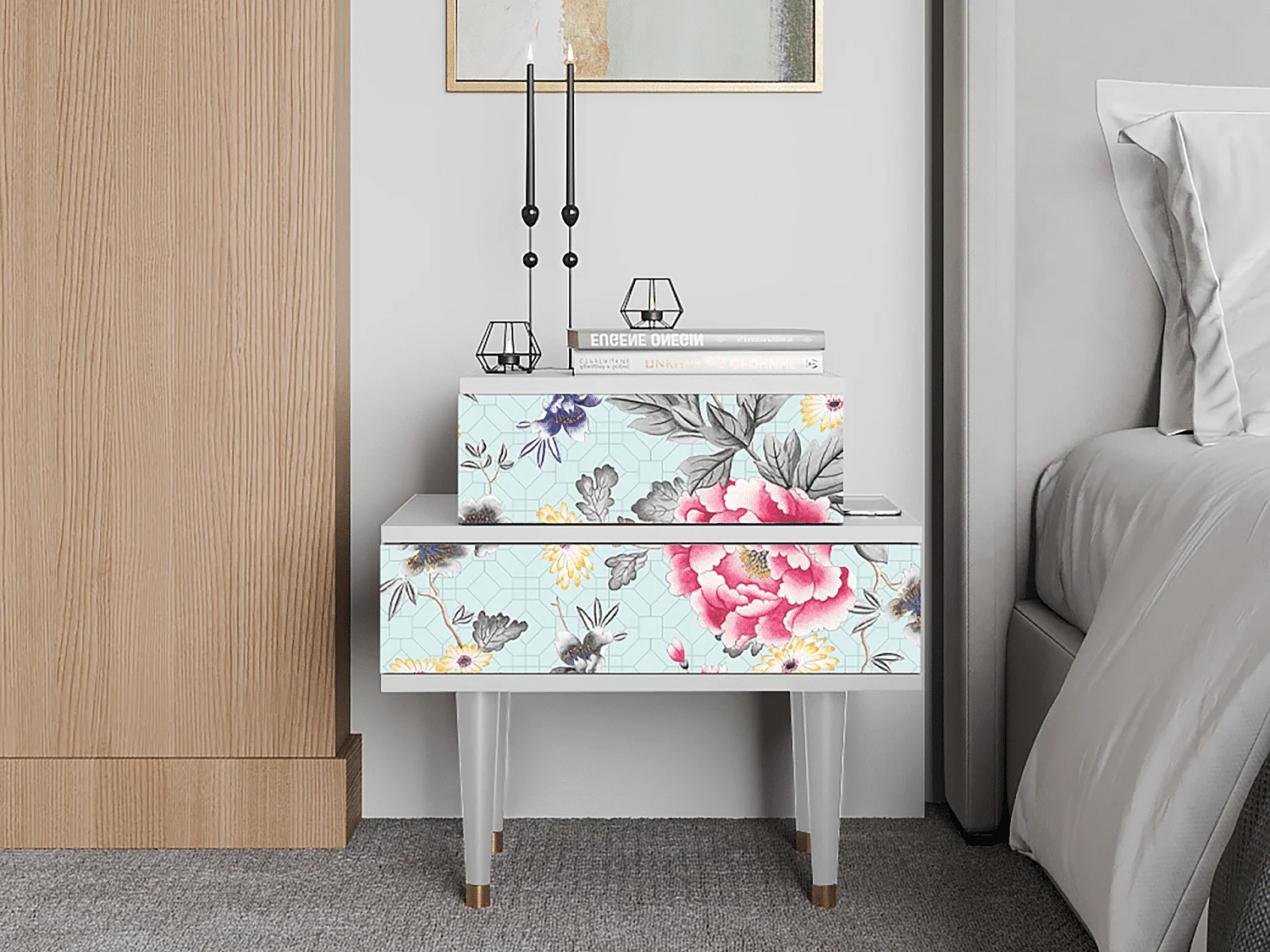 Stolik nocny - 58х58х41 cm - NS1 - Sky Garden, Biały