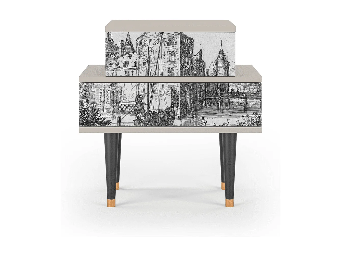 Stolik nocny - 58х58х41 cm - NS1 - Castle with Bridge, Piaskowy