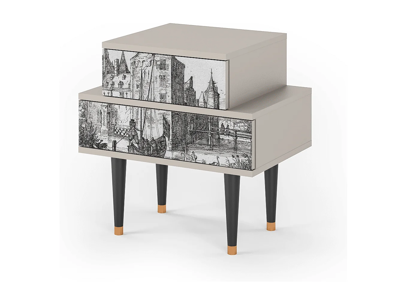 Stolik nocny - 58х58х41 cm - NS1 - Castle with Bridge, Piaskowy