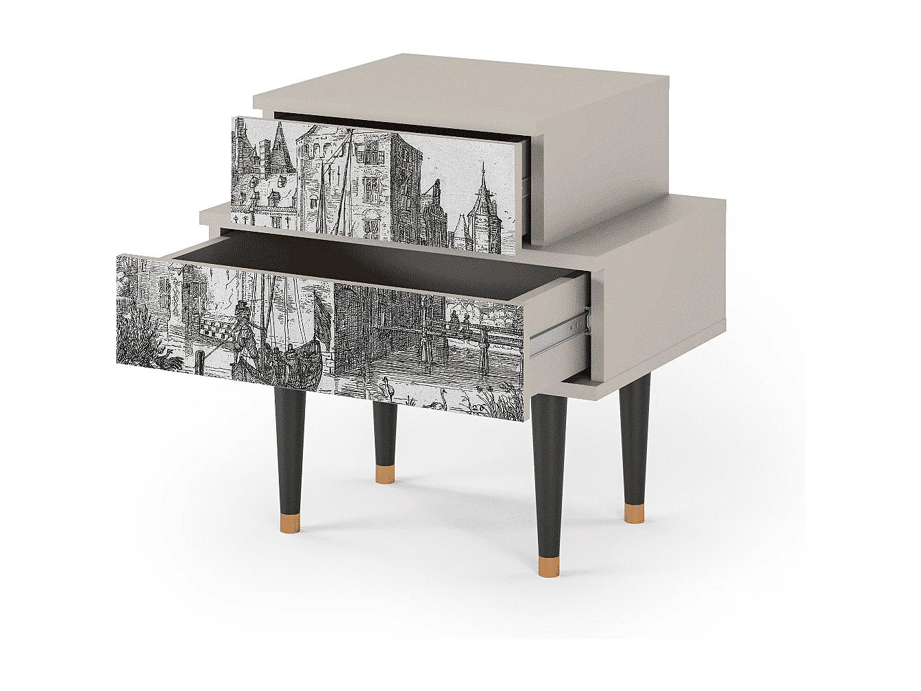 Table de nuit - 58х58х41 cm - NS1 - Castle with Bridge, Sable