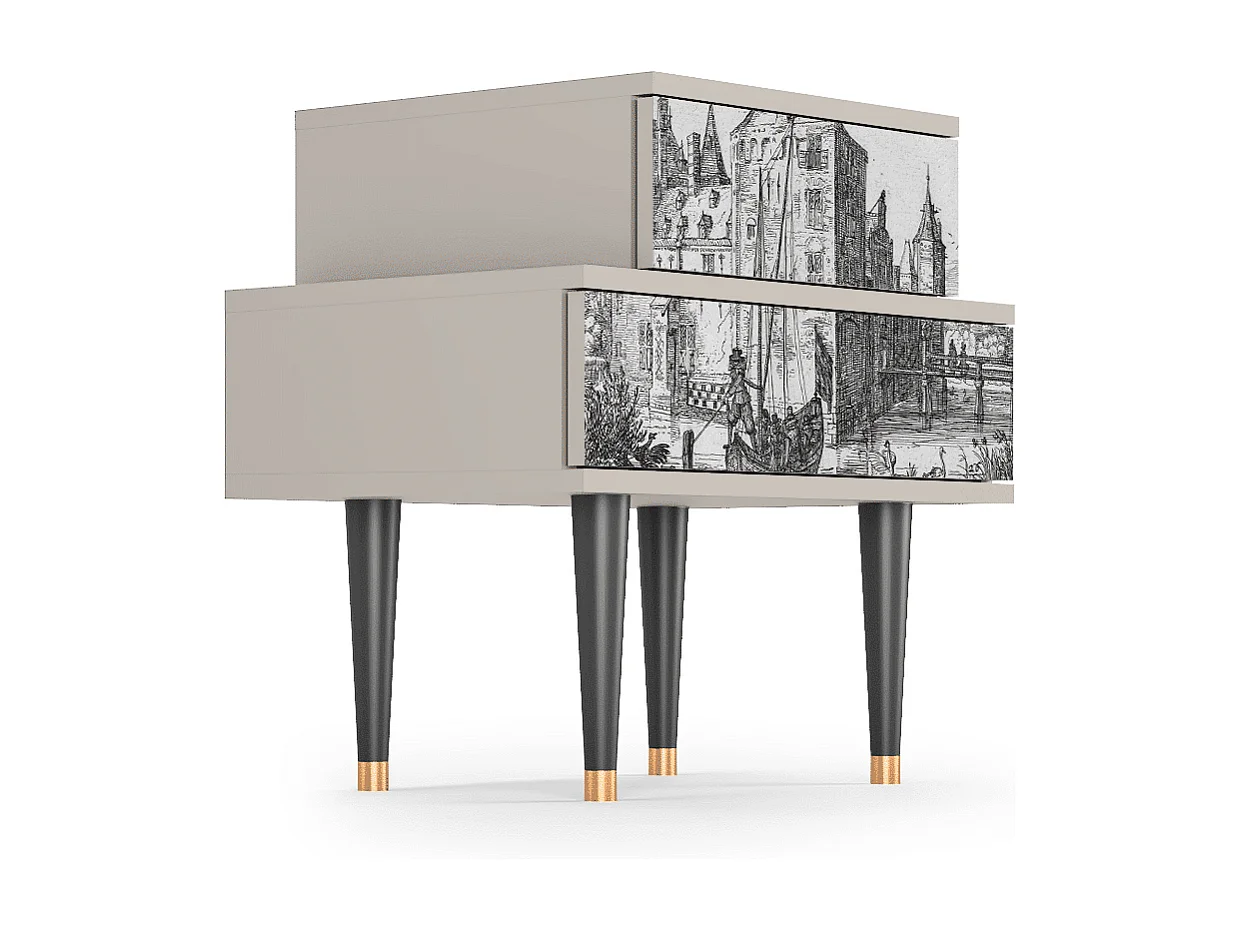 Table de nuit - 58х58х41 cm - NS1 - Castle with Bridge, Sable