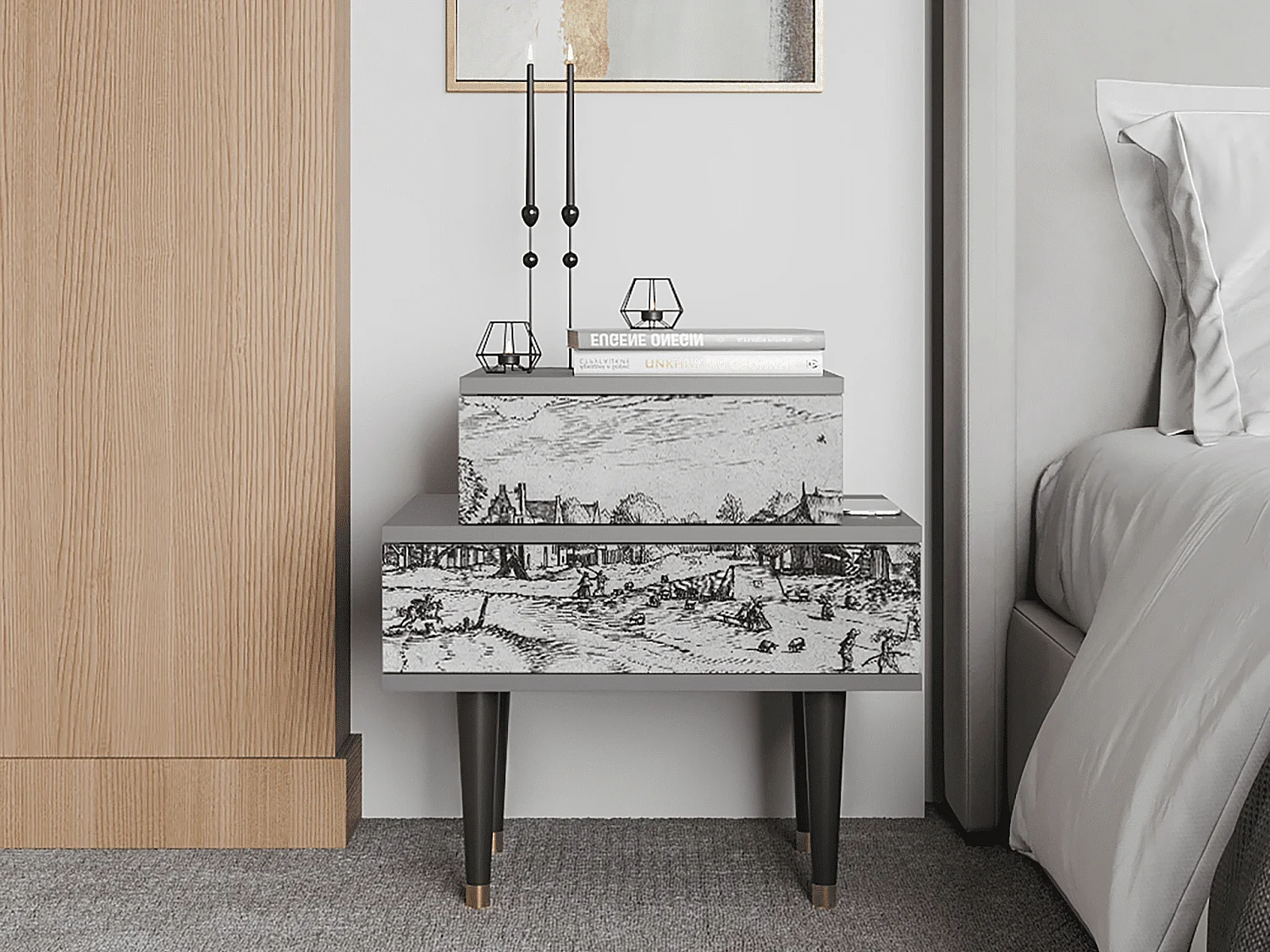 Comodino - 58х58х41 cm - NS1 - Country Village, Grigio