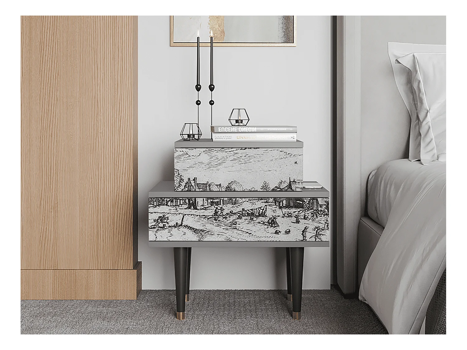 Table de nuit - 58х58х41 cm - NS1 - Country Village, Gris