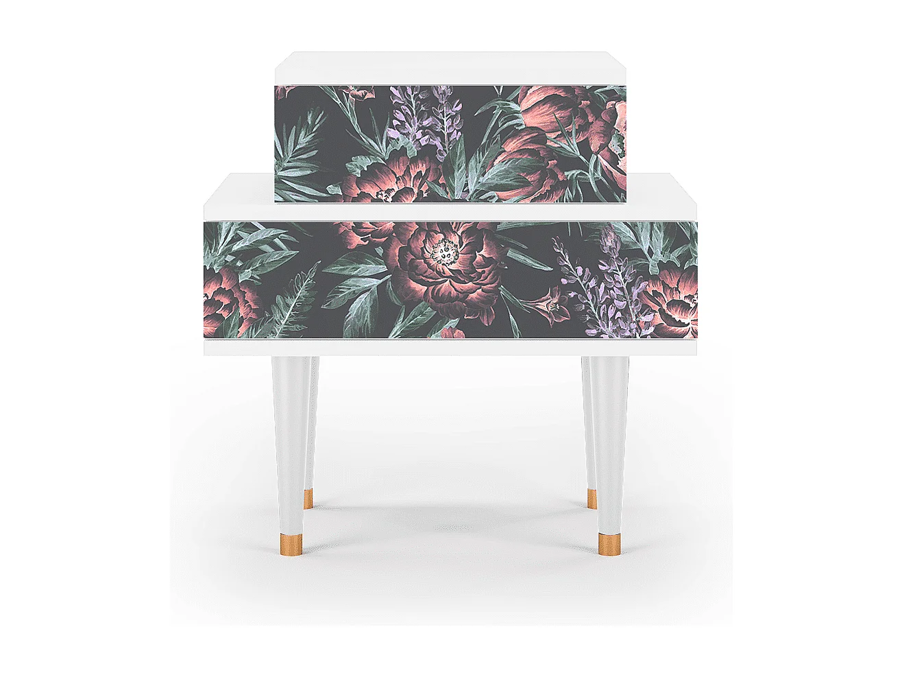 Stolik nocny - 58х58х41 cm - NS1 - Dark Peonies, Biały