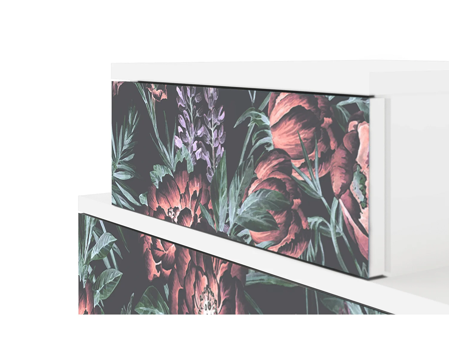 Stolik nocny - 58х58х41 cm - NS1 - Dark Peonies, Biały