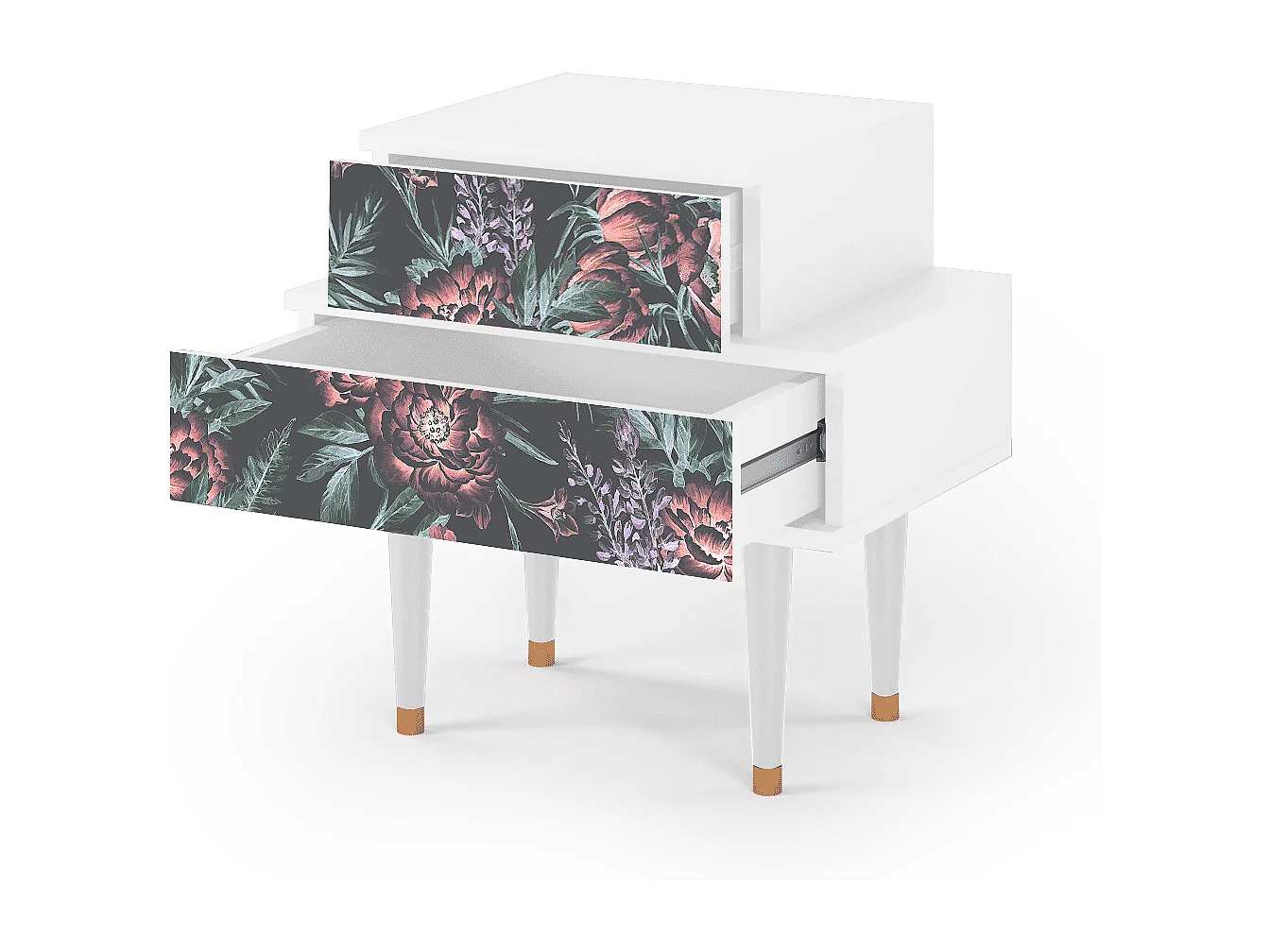 Table de nuit - 58х58х41 cm - NS1 - Dark Peonies, Blanc