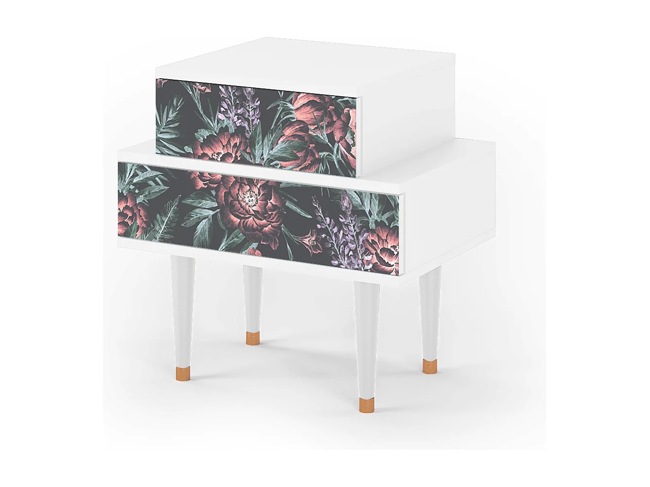 Table de nuit - 58х58х41 cm - NS1 - Dark Peonies, Blanc