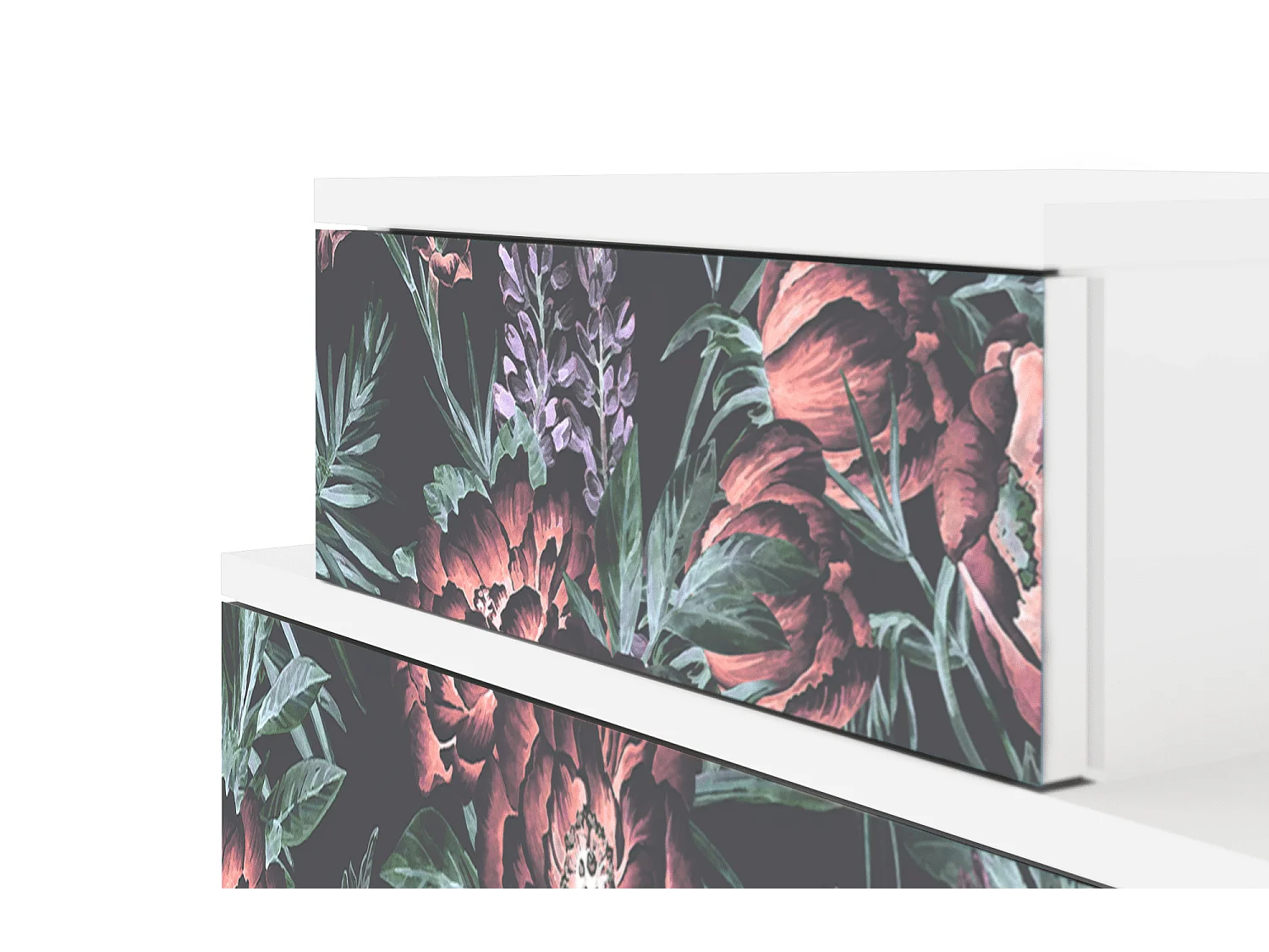 Table de nuit - 58х58х41 cm - NS1 - Dark Peonies, Blanc