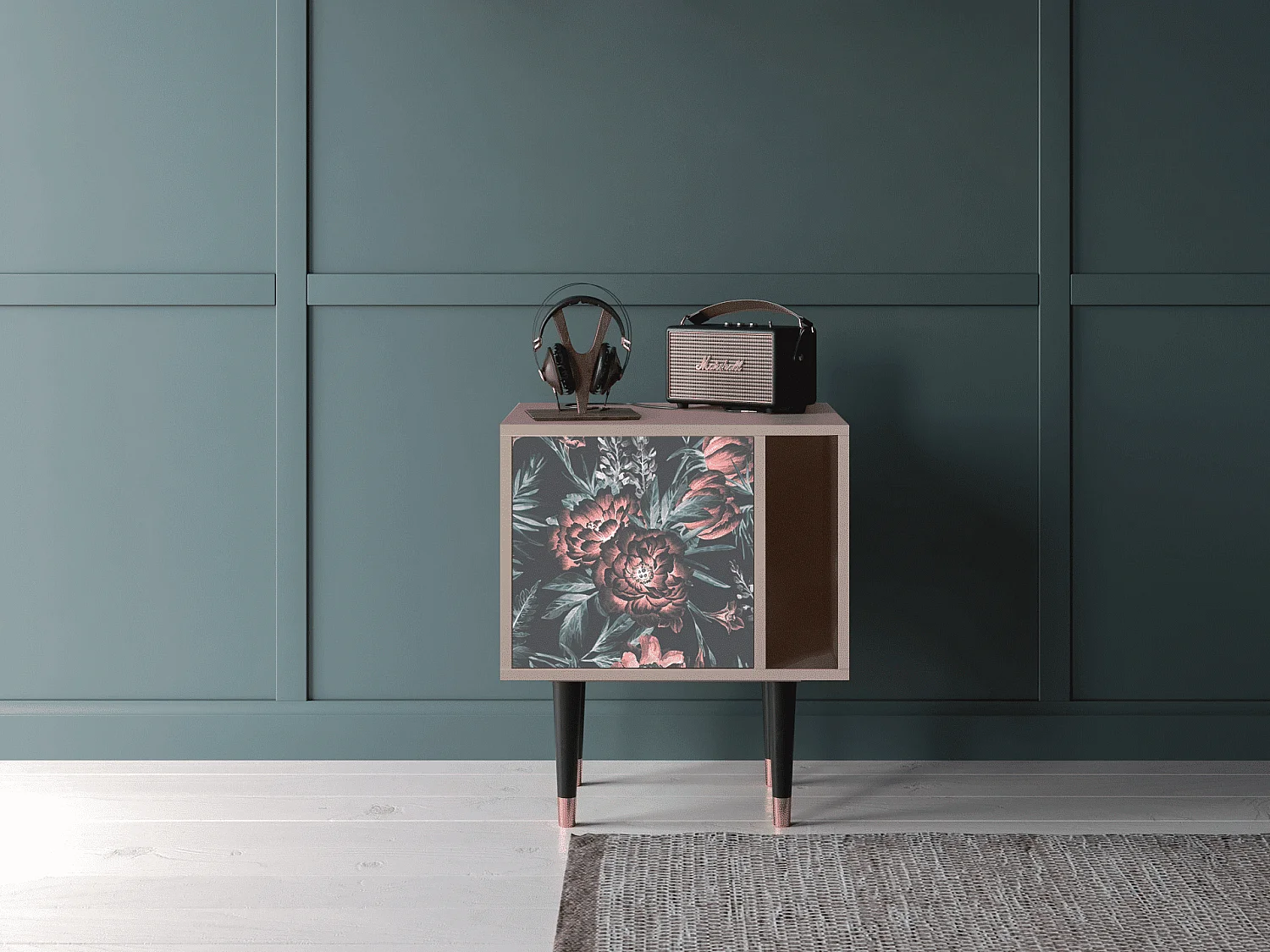 Table de nuit - 57х69х48 cm - S2 - Dark Peonies, Latte