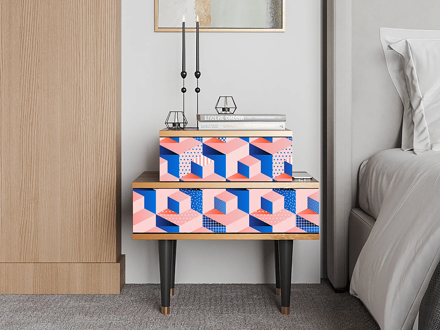 Table de nuit - 58х58х41 cm - NS1 - Pinky Squares, Noyer