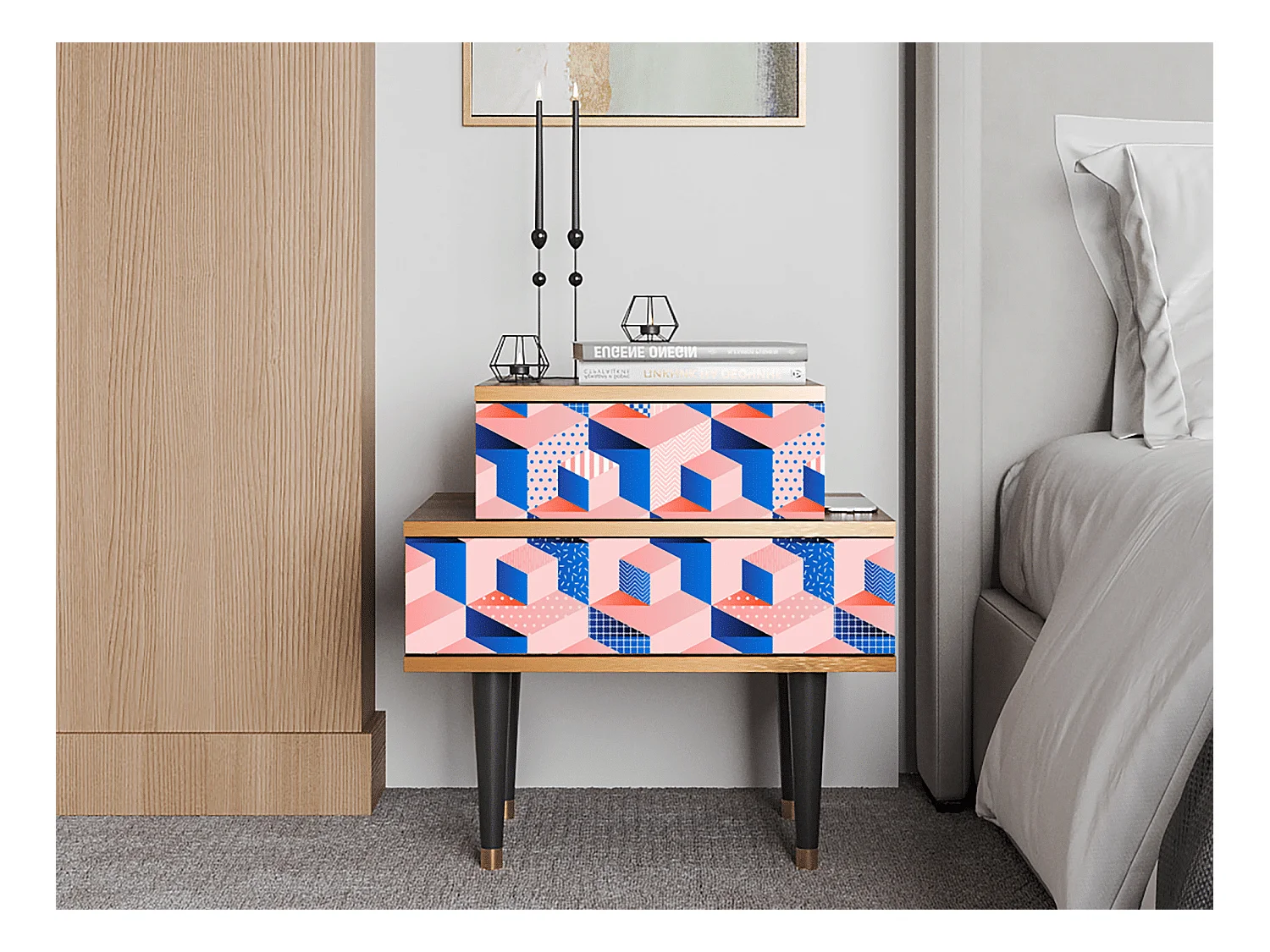 Table de nuit - 58х58х41 cm - NS1 - Pinky Squares, Noyer