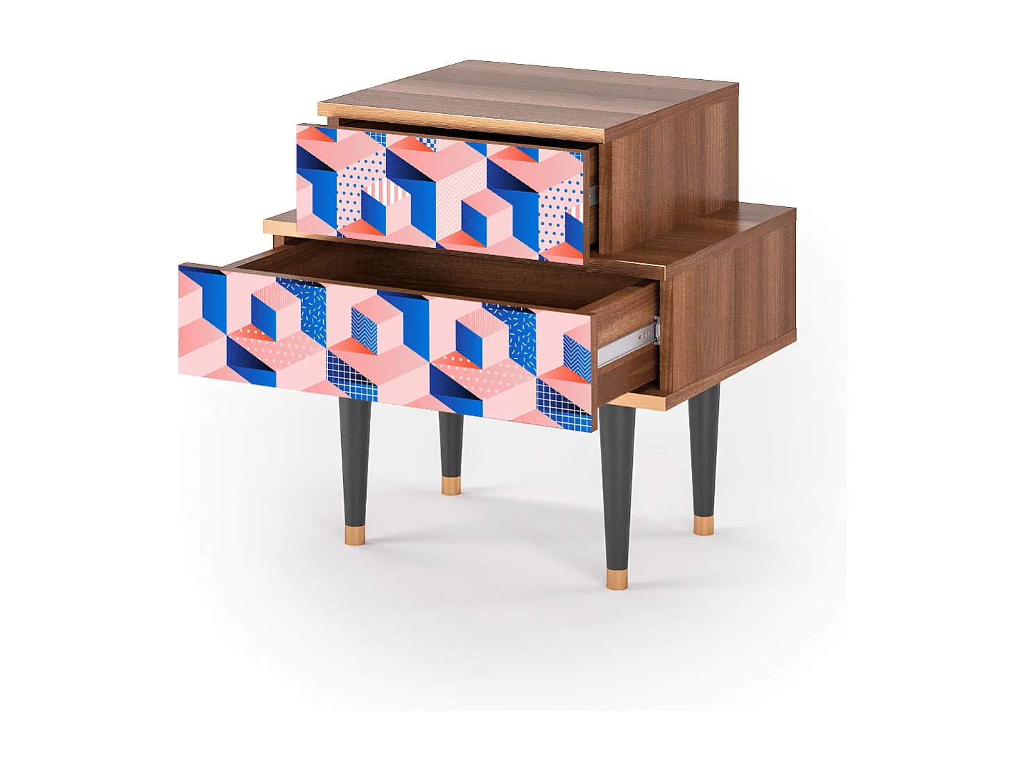 Table de nuit - 58х58х41 cm - NS1 - Pinky Squares, Noyer