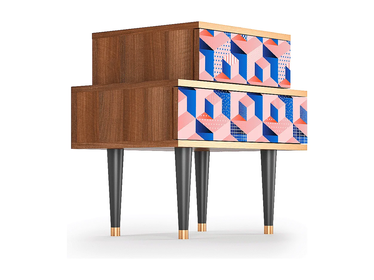 Stolik nocny - 58х58х41 cm - NS1 - Pinky Squares, Orzech