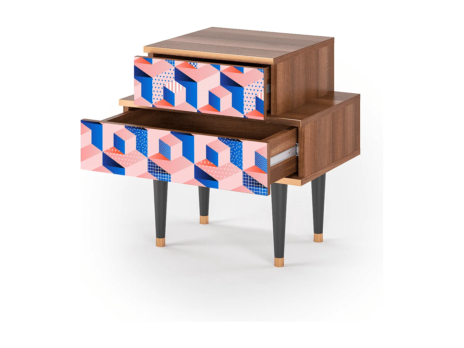 Stolik nocny - 58х58х41 cm - NS1 - Pinky Squares, Orzech