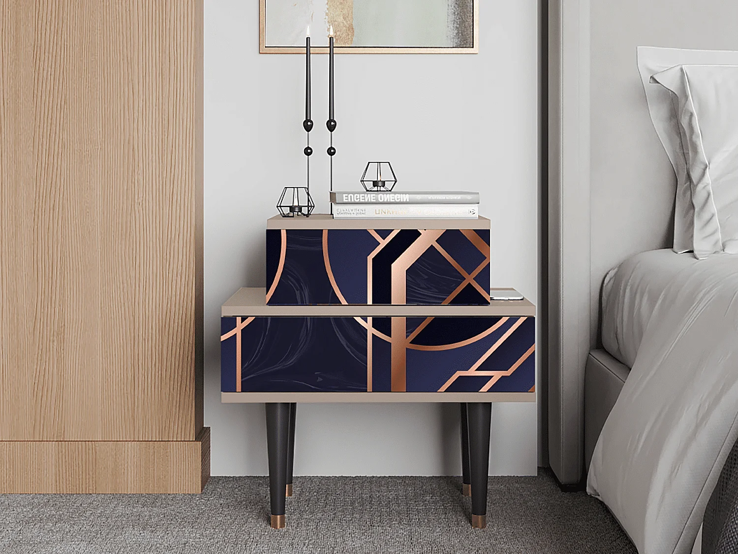 Stolik nocny - 58х58х41 cm - NS1 - Purple Temple, Latte