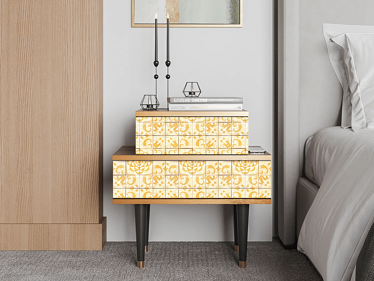 Nachttisch - 58х58х41 cm - NS1 - Sunshiny Tile, Walnuss