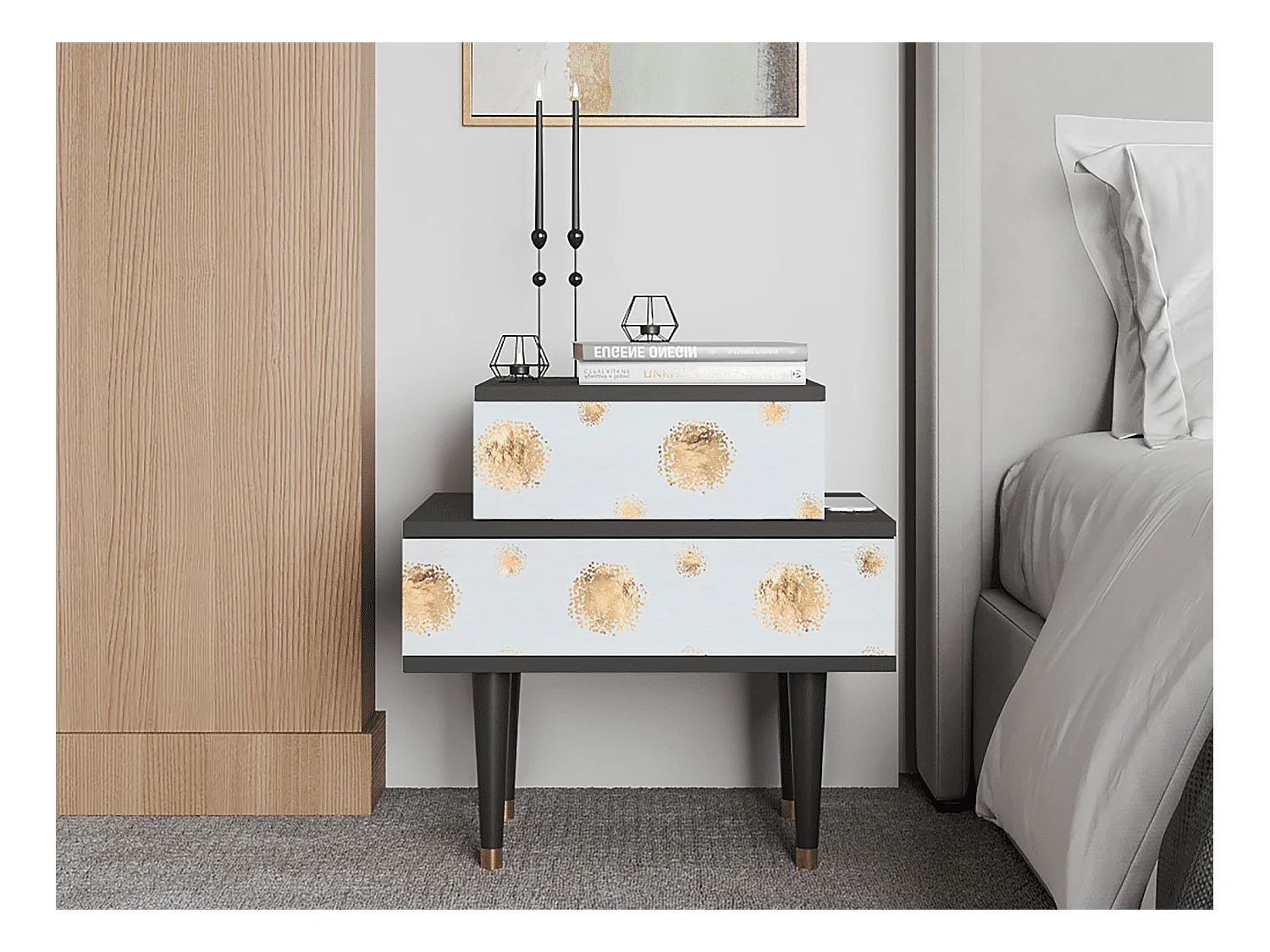 Nachtkastje - 58х58х41 cm - NS1 - Sky Latte, Antraciet